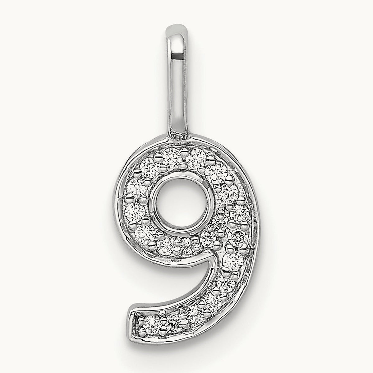 Diamond Number 9 Pendant — 14K White Gold, 15.37mm