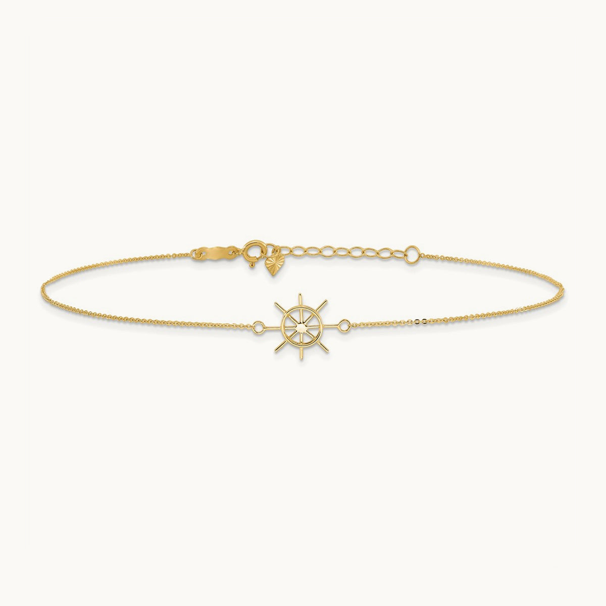 Polished Captains Wheel 9in Plus 1in. Ext. Anklet, 14K