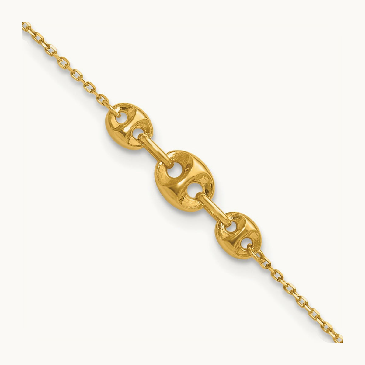 Polished Fancy Link 9in Plus 1 in ext. Anklet, 14K
