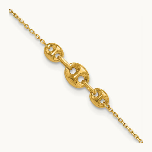 Polished Fancy Link 9in Plus 1 in ext. Anklet, 14K