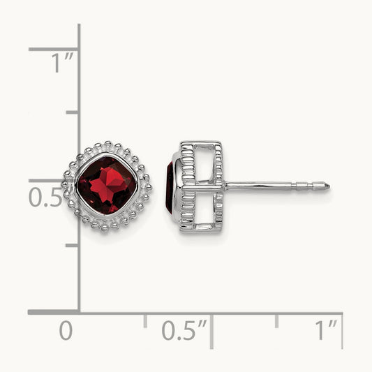 Cushion Garnet Earrings, 14K White Gold