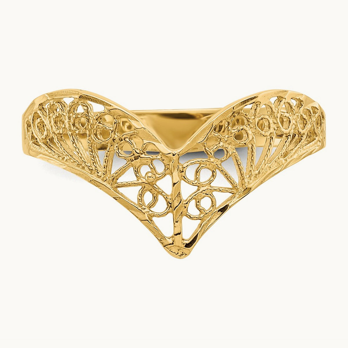 Diamond-Cut Filigree Ring — 14K Yellow Gold