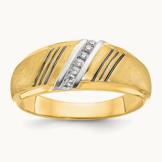 w/ White & Black RH IBGoodman Men's Satin/Grooved AA Dia Ring, 14K