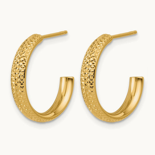 Polished and Diamond-cut J-Hoop Post Earrings — 18.5mm