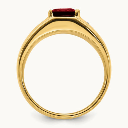 Emerald-cut Created Ruby and Diamond Polished Mens Ring, 14K