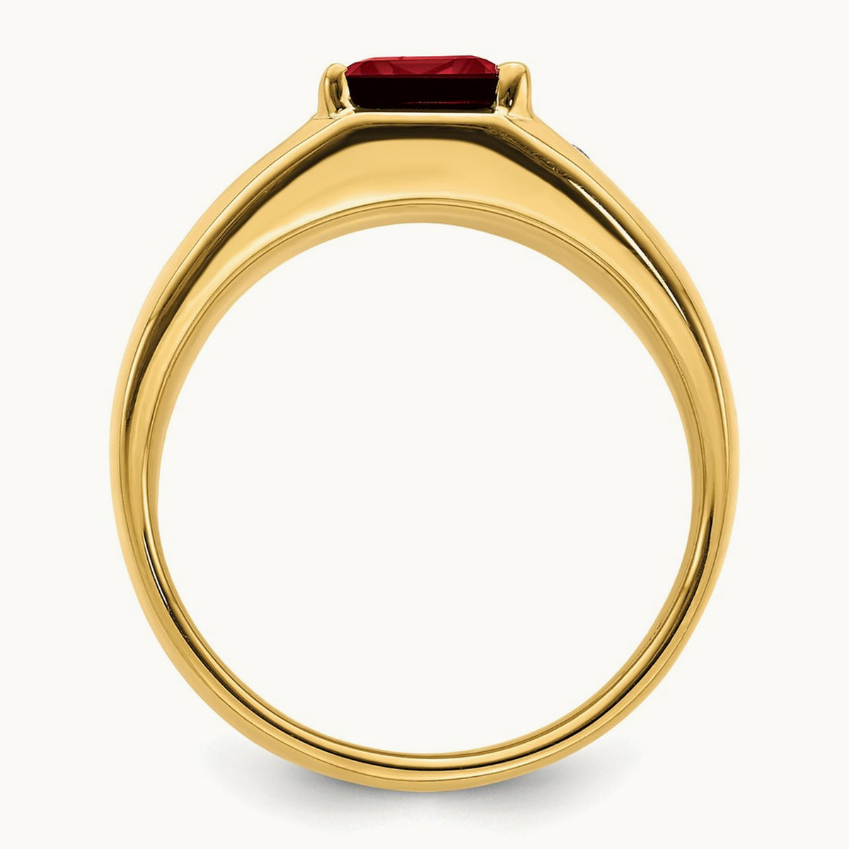 Emerald-cut Created Ruby and Diamond Polished Mens Ring, 14K