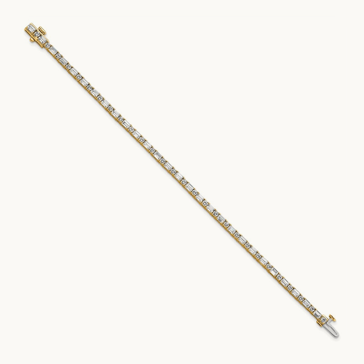 Emerald/Round Tennis Bracelet, 4.75-5.00 ct tw Lab-Grown Diamond — 14K Yellow Gold