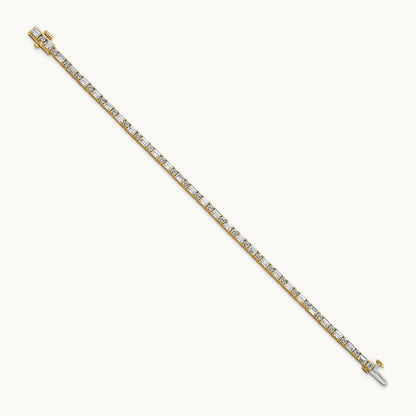 Emerald/Round Tennis Bracelet, 4.75-5.00 ct tw Lab-Grown Diamond — 14K Yellow Gold