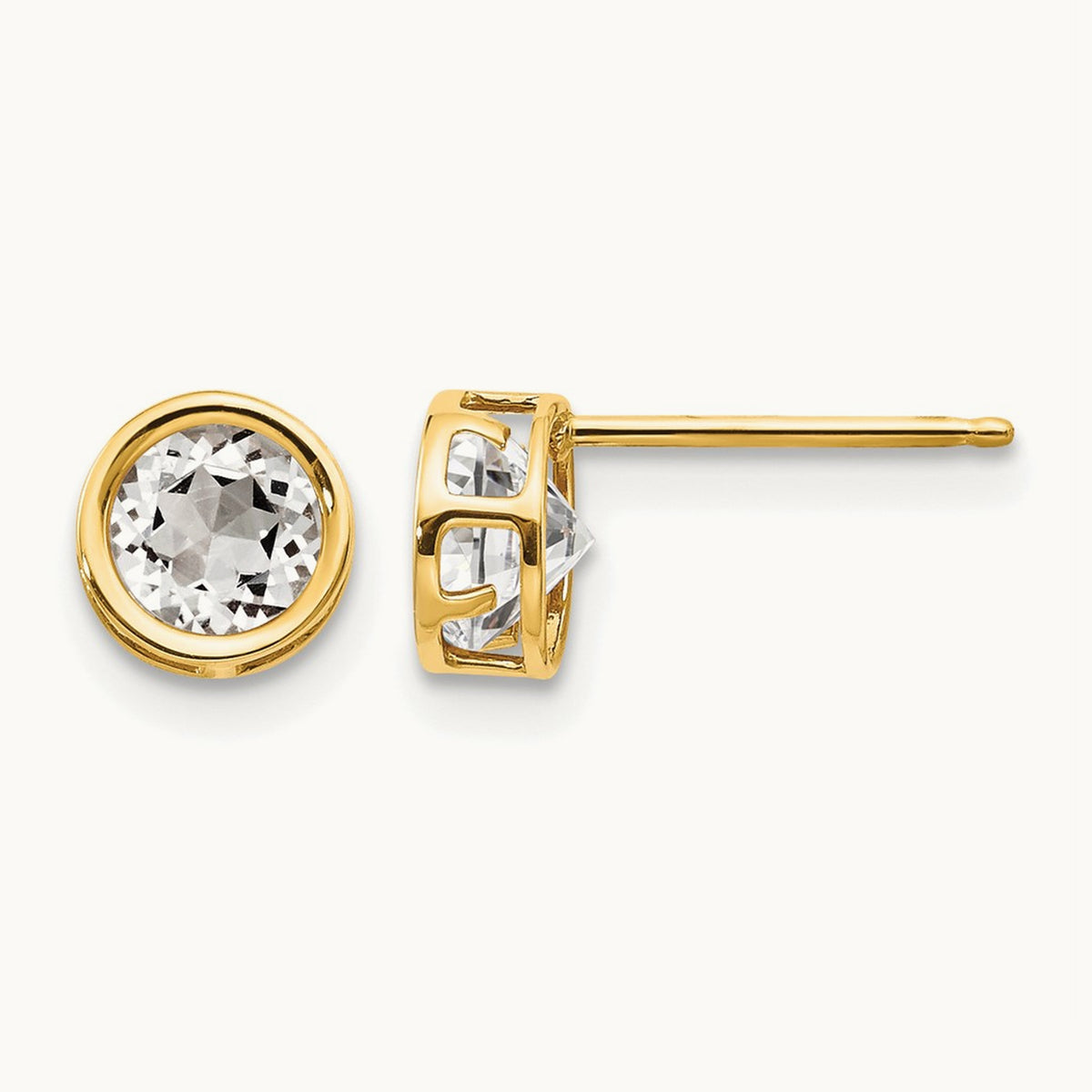 Bezel Topaz Stud Earrings — 14K Yellow Gold