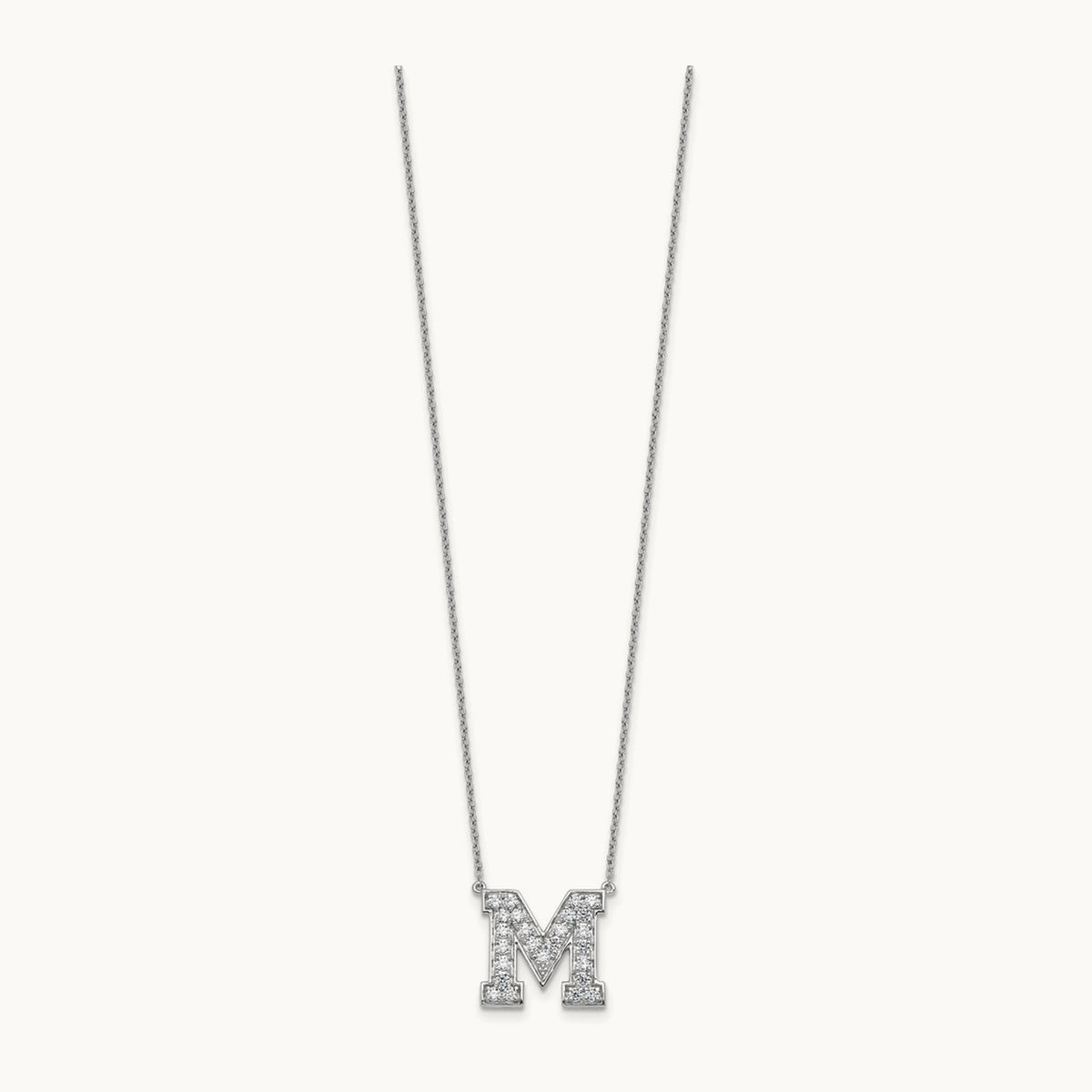 Initial Necklace — 14K White Gold, M, 5/8 ct