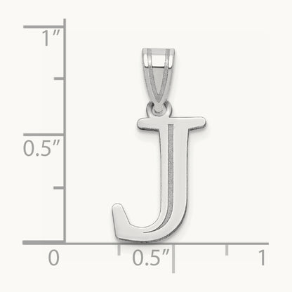 Polished Etched Letter J Initial Pendant, 14K White Gold