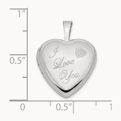 Satin I LOVE YOU Heart Locket, 16mm, 14K White Gold
