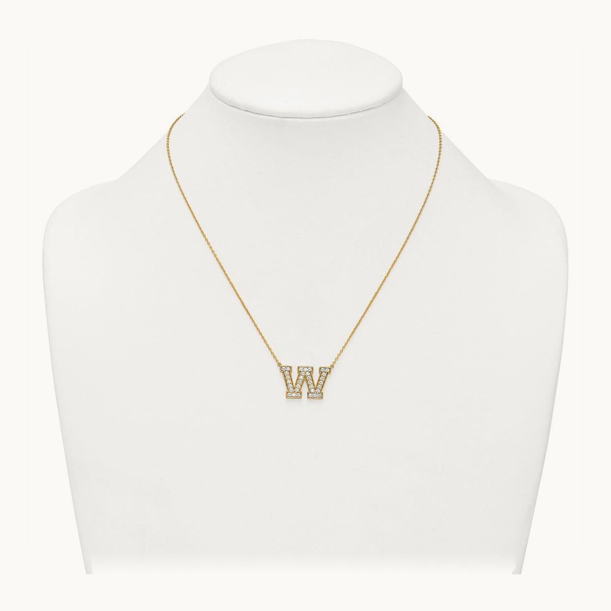 Initial Necklace — 14K Yellow Gold, W, 3/4 ct