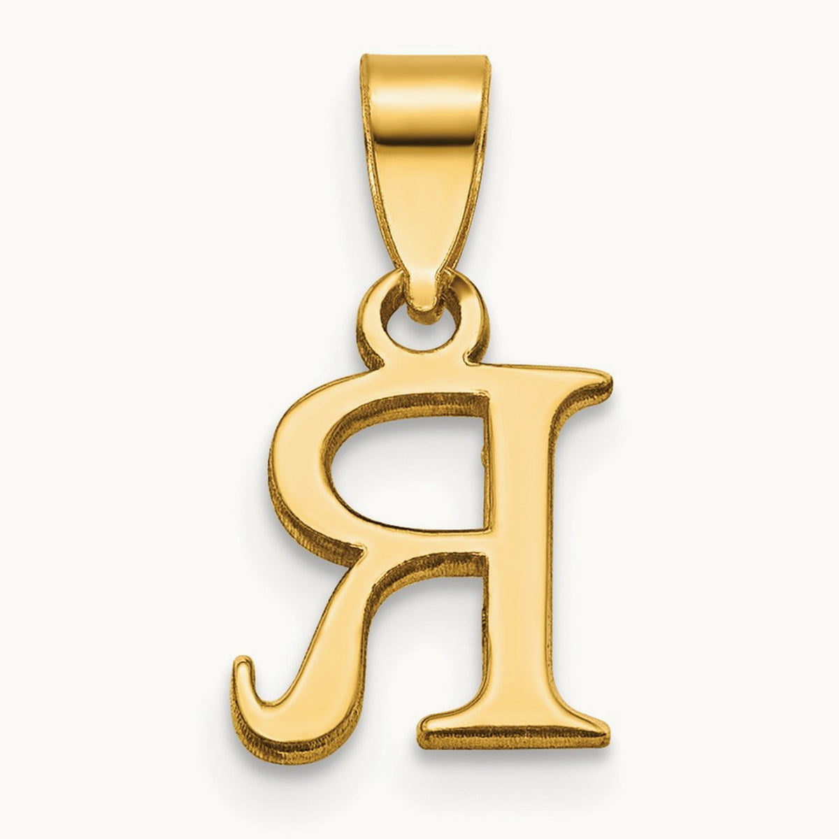 Polished Block Initial Pendant — 14K Yellow Gold, R