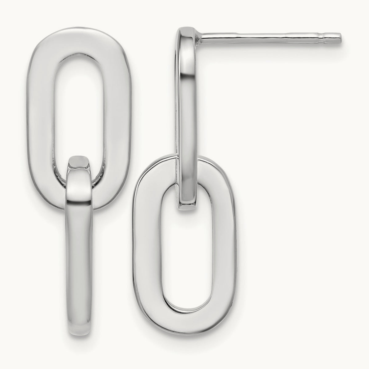 RH-plated Polished Link Dangle Post Earrings, Sterling Silver — Leslie's