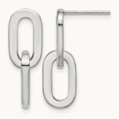 RH-plated Polished Link Dangle Post Earrings, Sterling Silver — Leslie's