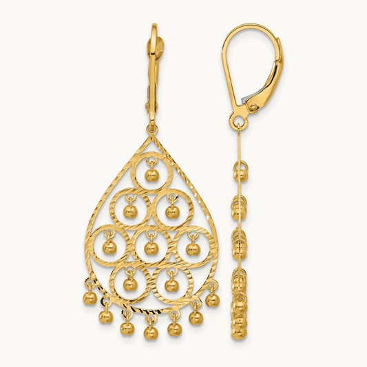 Polished and Diamond-cut Chandelier Style Dangle Earrings, 14K