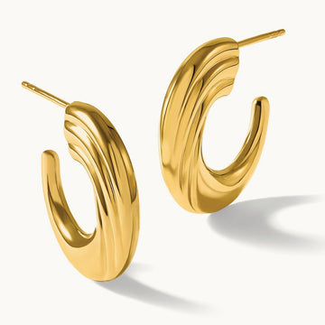 Polished and Grooved J-Hoop Post Earrings — Leslie's — photo set