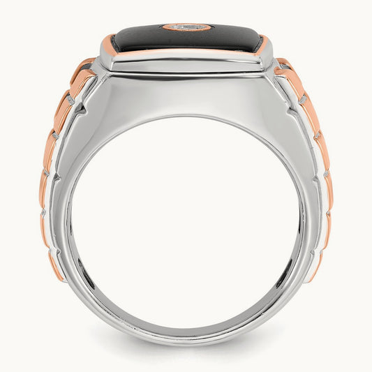 White/Rose IBGoodman Men's Onyx Diamond Complete Ring, 14K Two-tone