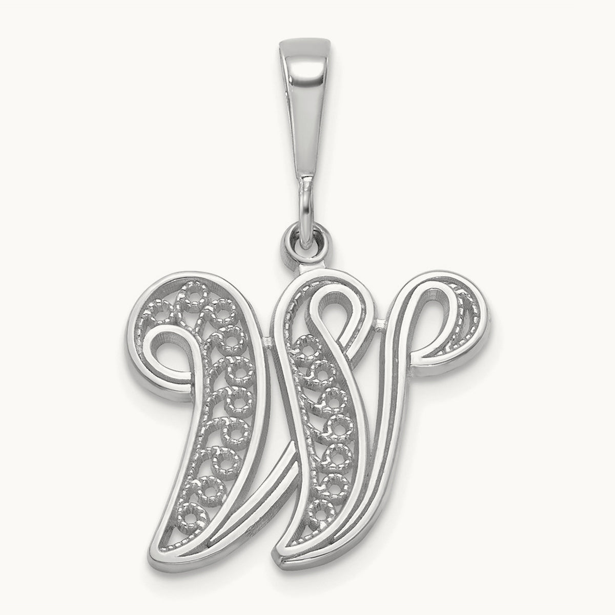 Solid Polished Script Filigree Initial Pendant — W