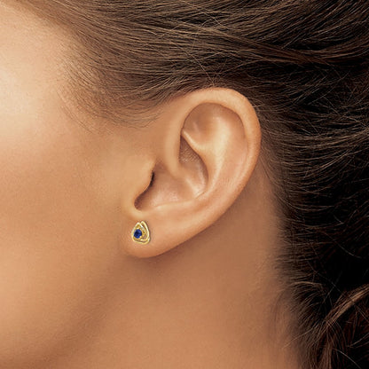 Created Sapphire Post Earrings — 14K Yellow Gold