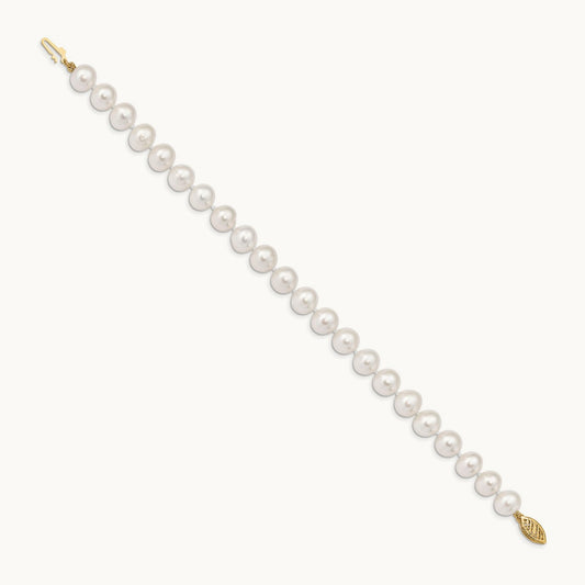 8- White Near Round Freshwater Cultured Pearl Bracelet, 14K