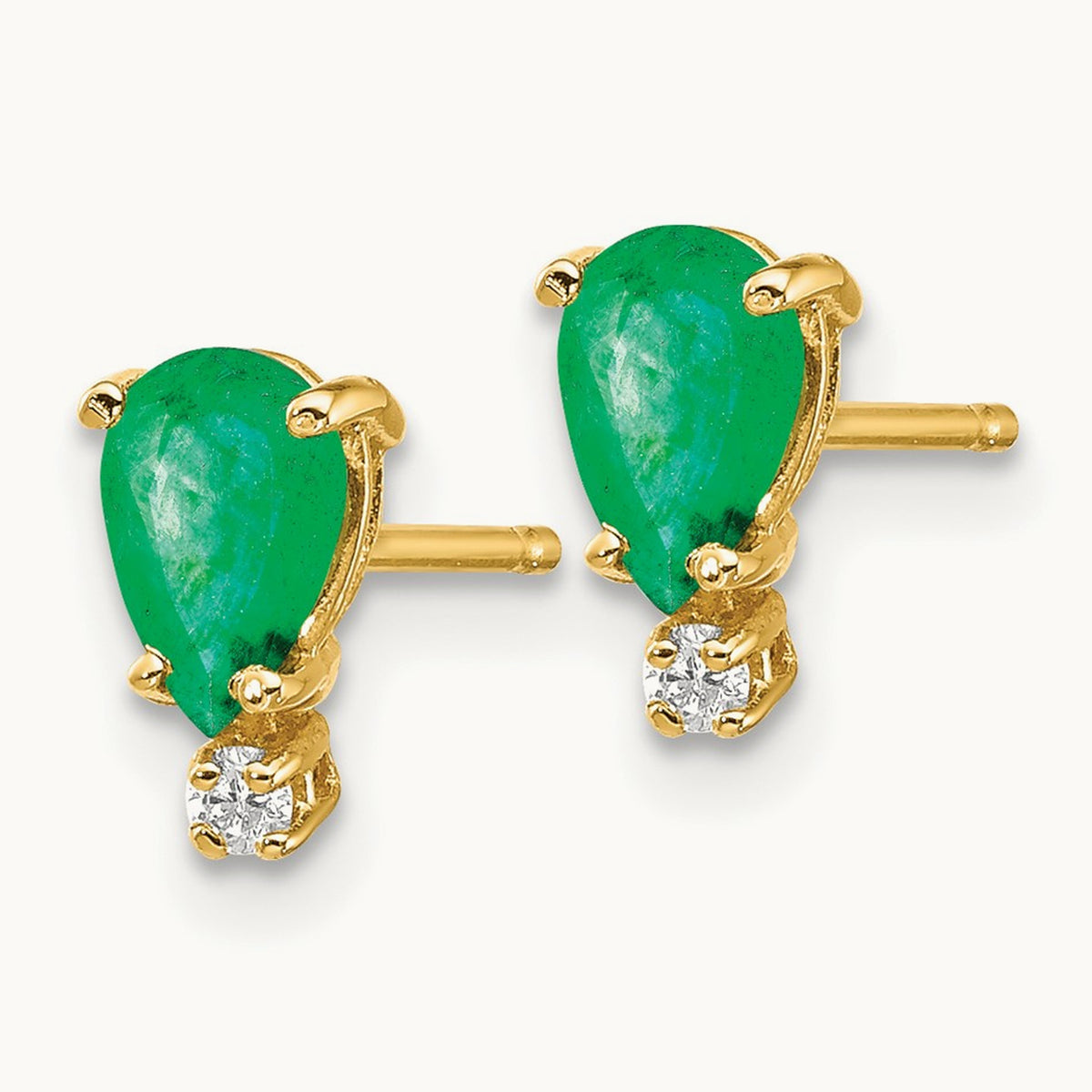 6x4 Pear Emerald and Diamond Earrings, 14K