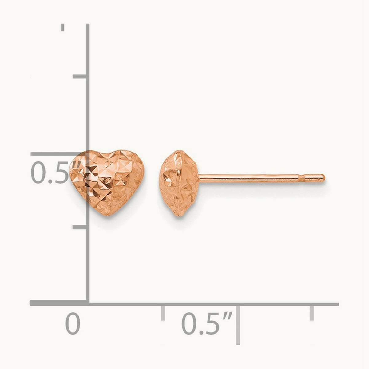 Diamond Cut Puffed Heart Post Stud Earrings — 14K Rose Gold