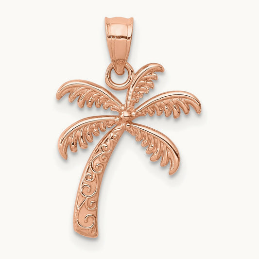 Polished Palm Tree Pendant — 14K Rose Gold