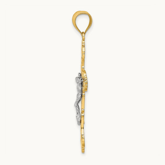 Crucifix W/ Scrolled Tips Charm, 14K Two-tone