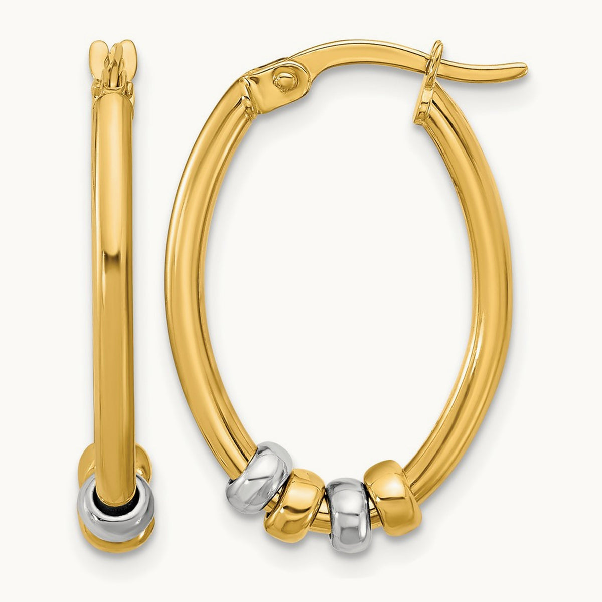 Polished with Beads Oval Hoop Earrings — 17mm