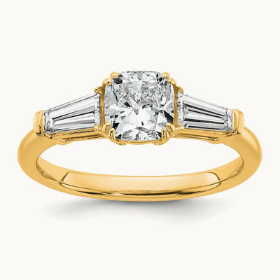 Cushion & Baguette Engagement Ring — 14K Yellow Gold, 1 1/2 ct, 7