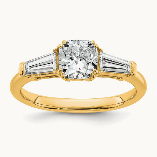 Cushion & Baguette Engagement Ring, 1.50-3.75 ct tw Lab-Grown Diamond — 1 1/2 ct, 14K Yellow Gold