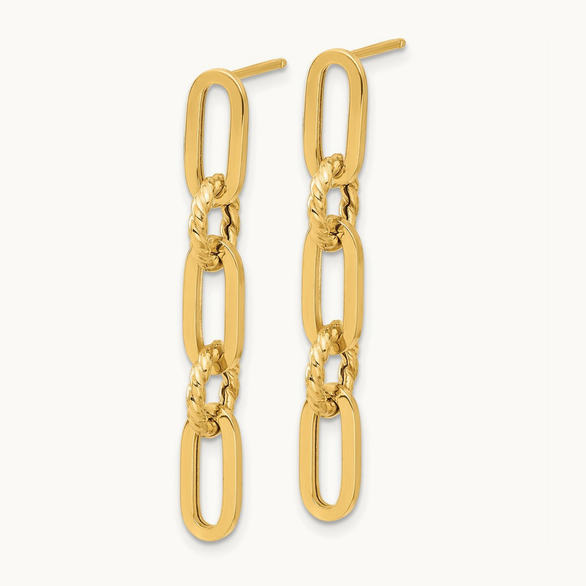 Polish and Twisted Chain Link Dangle Post Earrings in 14K Yellow Gold