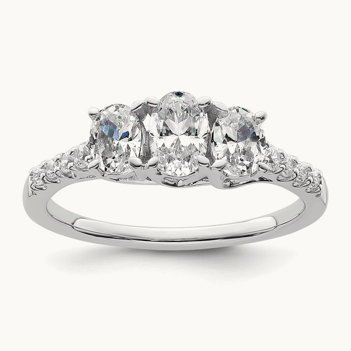 Oval Center Semi-Mount 3 Stone Engagement Ring, 0.10-0.25 ct tw Lab-Grown Diamond — 1/8 ct