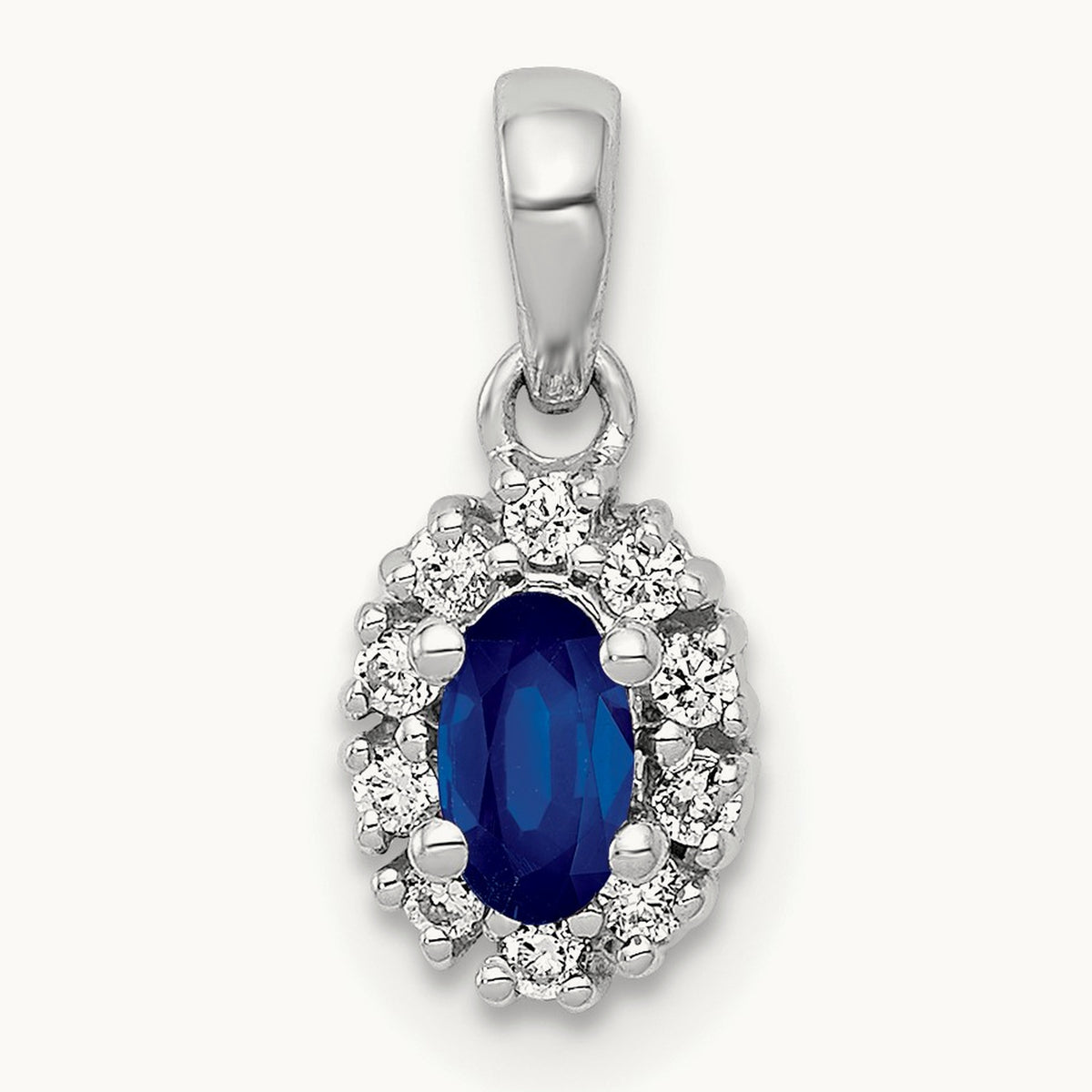 Diamond and .32 Sapphire Oval Halo Pendant, 14K White Gold