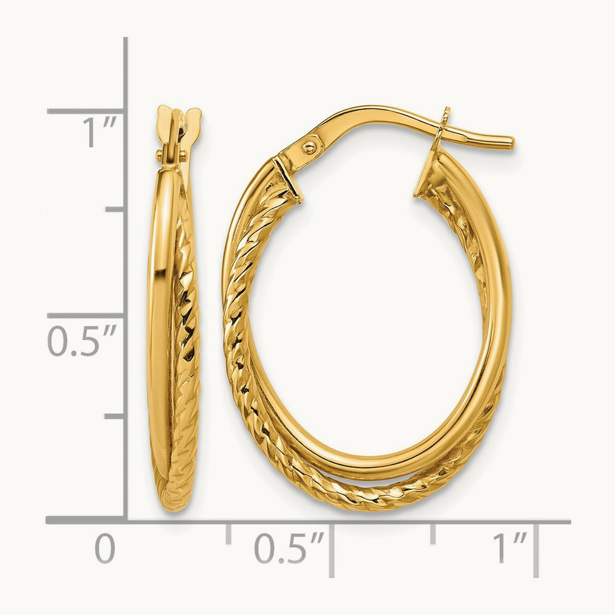 Polished Textured Oval Hoop Earrings — Leslie's — 14K Yellow Gold