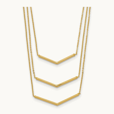 Polished 3 Strand w 2in Extension Drop Bar Necklace, 14K