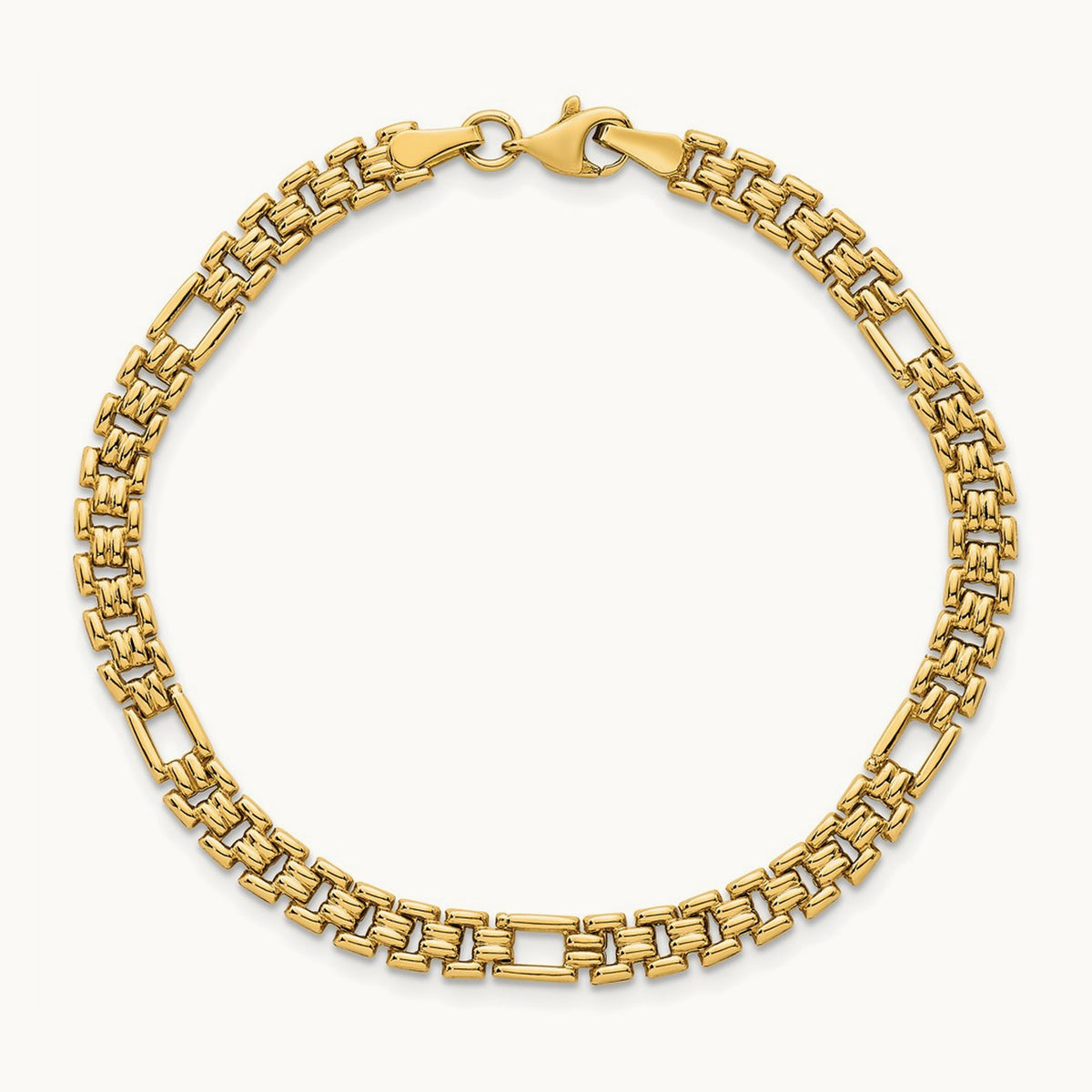 Polished Fancy Link 7.5in Bracelet, 14K