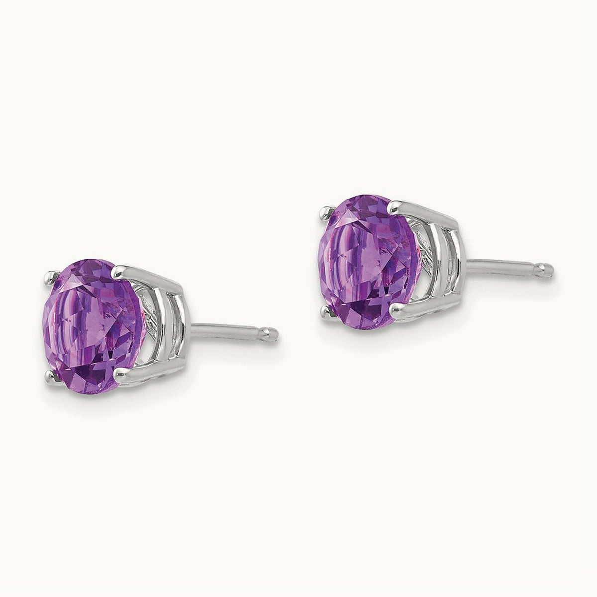 Amethyst Earrings, 7mm, 14K White Gold