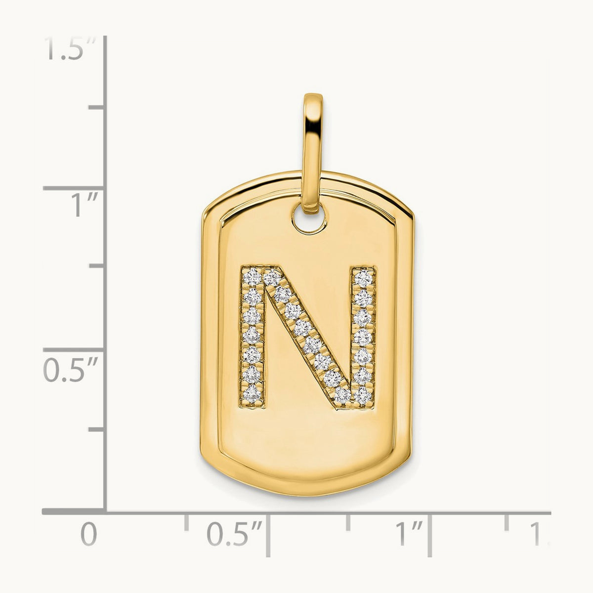 Diamond Dog Tag Charm — 14K Yellow Gold, N
