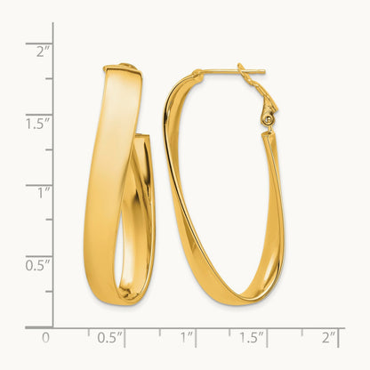 High Polished Twisted Omega Back Oval Hoop Earrings, 7mm, 14K