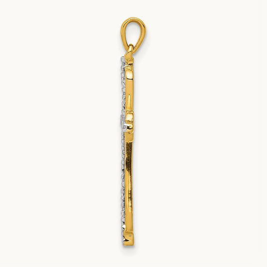 & Rhodium .03ct. Diamond Cross Pendant, 14K