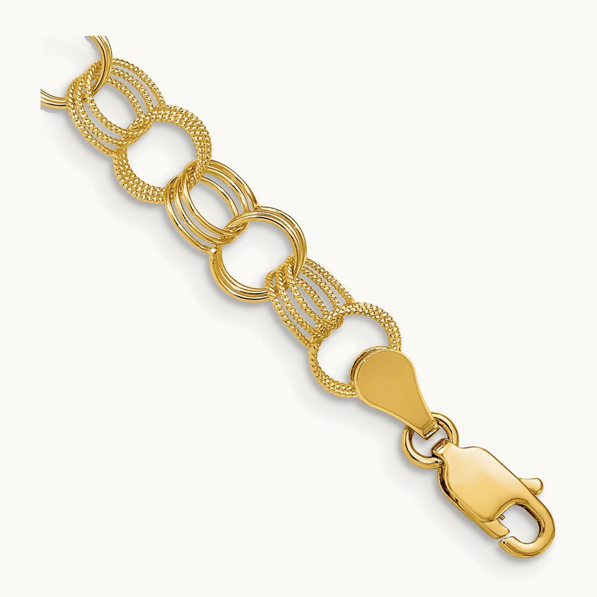 Solid Triple Link Charm Bracelet, 14K