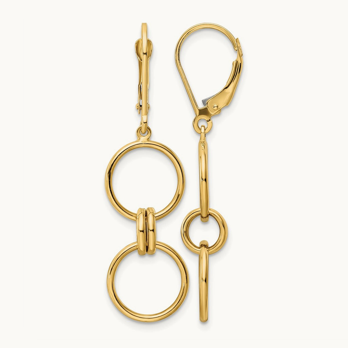 Circle Dangle Leverback Earrings, 14K