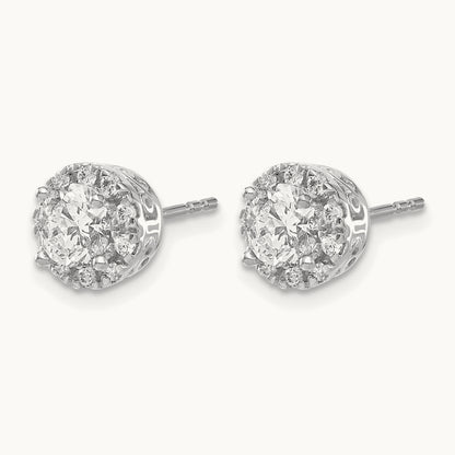 Halo Post Earrings, 1.00 ct tw Lab-Grown Diamond — 14K White Gold
