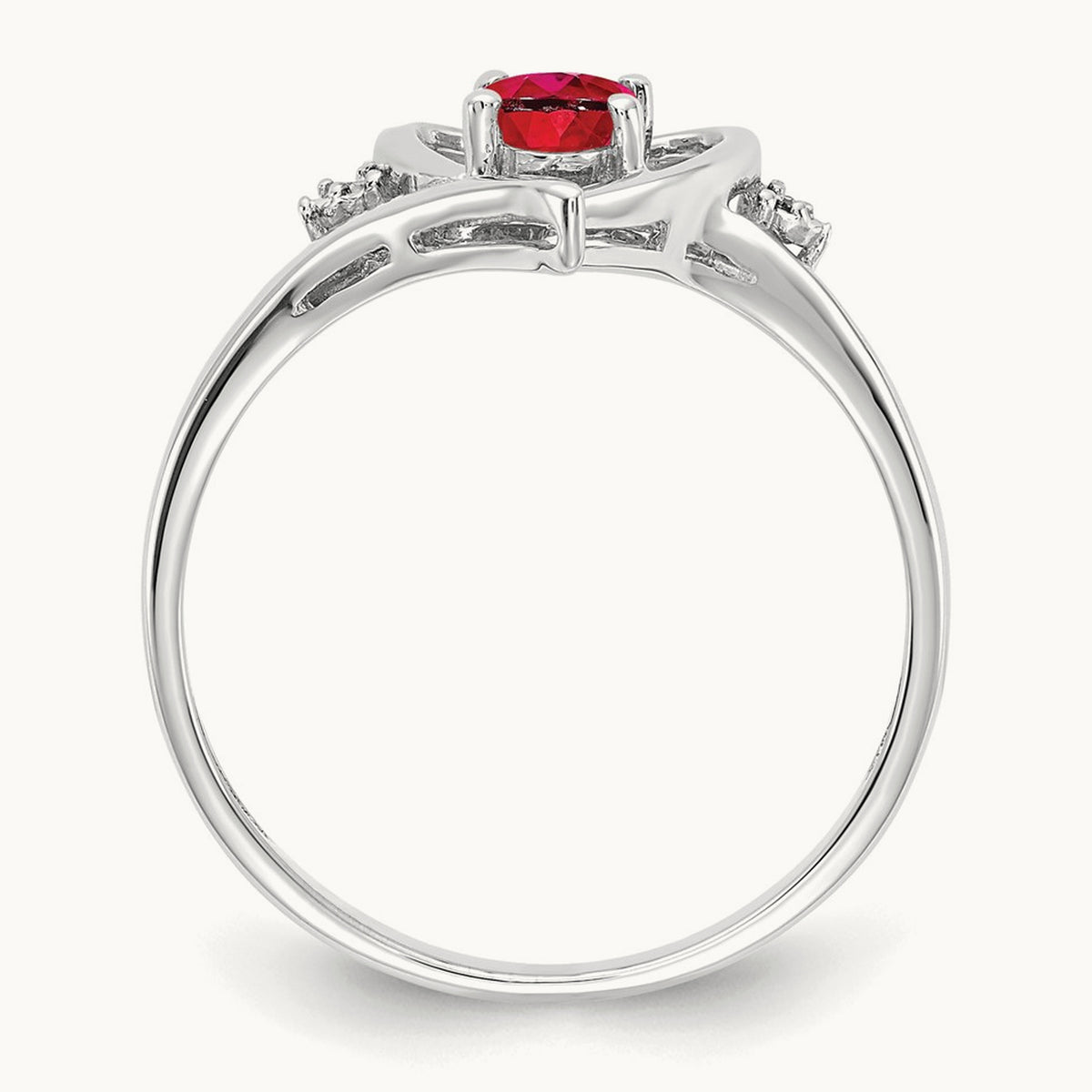 Ruby and Diamond Heart Ring — 14K White Gold, 7