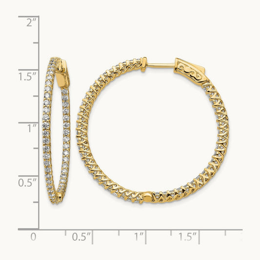 Diamond Round Hoop w/Safety Clasp Earrings, 14K