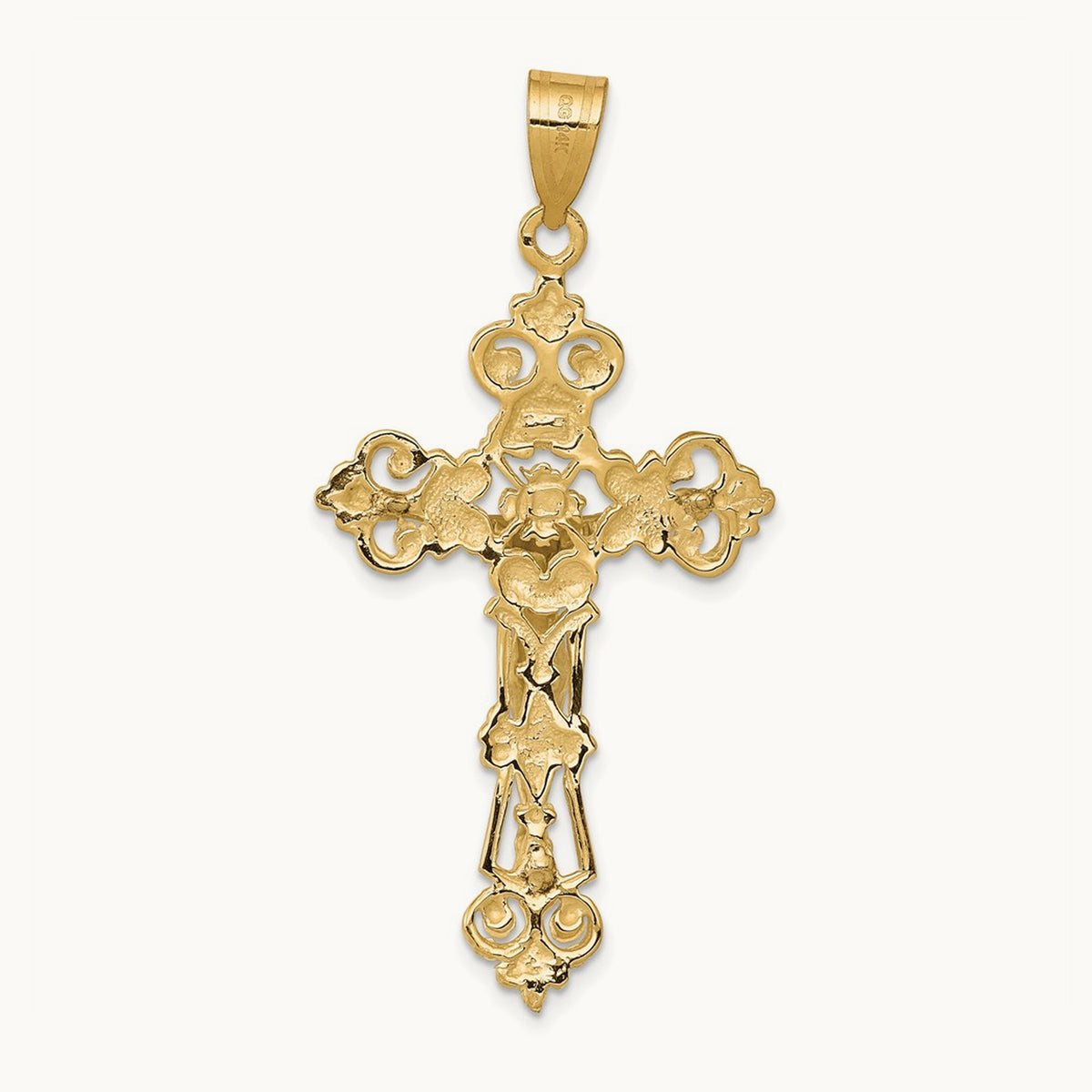 INRI Fleur De Lis Crucifix Pendant — 14K Two-Tone Gold, 47mm