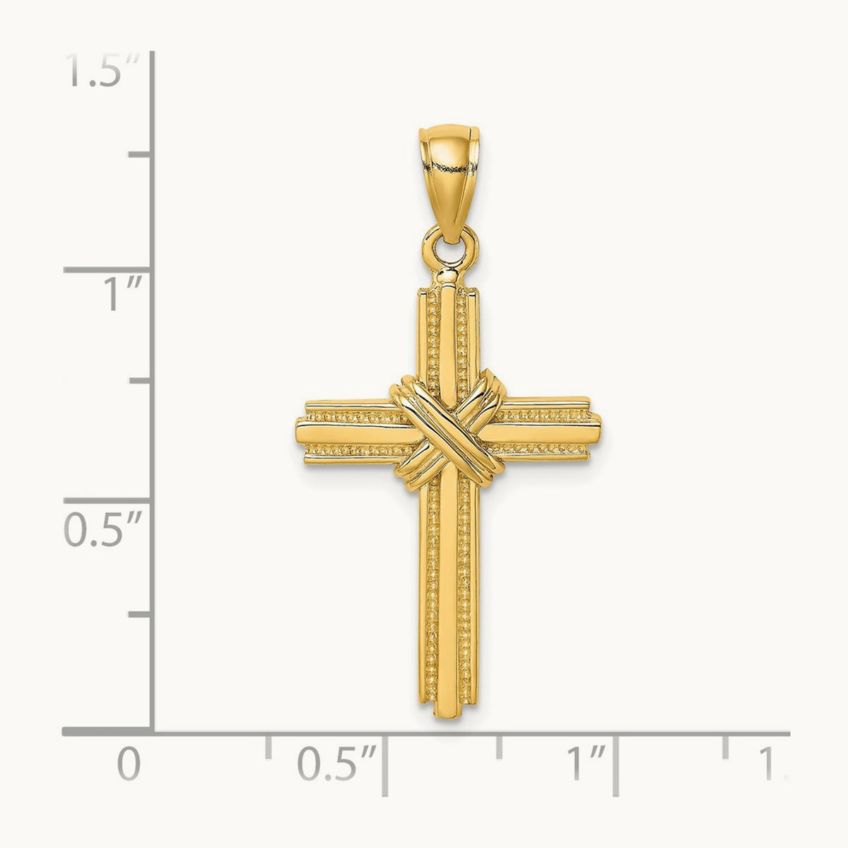 Beaded Center Design Cross Charm, 14K